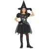 Image de FIESTAS GUIRCA Costume de Sorcière en Toile d'Araignée Argentée - Petite Sorcière avec Chapeau de Sorcière - Déguisement d'Halloween Fille 5-6 Ans