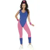 Image de FIESTAS GUIRCA Déguisement de gymnastique des années 80 - Tenue avec costume bleu et rose pour femme - Taille M 38-40