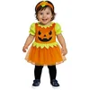 Image de FIESTAS GUIRCA | Costume de Citrouille Bébé (12-18 Mois) - Robe et Diadème - Costumes d'Halloween pour Petites Filles - Idéal pour Fêtes Costumées et Célébrations Enfantines - Orange et Vert