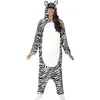 Image de FIESTAS GUIRCA | Costume Kigurumimi Zèbre Adulte (48-50/M) - Combinaison avec Capuche et Queue - Déguisement Animal pour Carnaval, Halloween, Fêtes à Thème, Cosplay, Mascarade - Unisexe - Blanc et