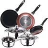 Image de San Ignacio Batterie 5 pièces en acier inoxydable : casserole Ø16 x 7,5 cm, casseroles Ø18 x 8,5 cm et Ø20 x 9,5 cm, induction + lot de 3 poêles Ø16/20/24 cm, aluminium pressé, induction