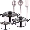 Image de 5 pièces Cuisine Batterie + 3PC Set Ustensiles de cuisine en acier inoxydable