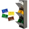 Image de WELL HOME MOBILIARIO & DECORACIÓN Poubelle et recyclage métallique avec 3 compartiments + 4 étiquettes magnétiques, 3 x 17 l (51 L), gris brillant
