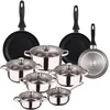 Image de Well Home Set de batterie de cuisine de 12 pièces en acier inoxydable + 3 poêles Ø16Ø20Ø24cm Gris métallisé en aluminium pressé