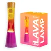 Image de fisura. - Lampe à lave dégradée rose et orange. Base rose, verre effet dégradé et couvercle orange. Lampe effet relaxant. Avec ampoule de rechange. 11 cm x 11 cm x 39,5 cm.