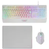Image de Mars Gaming MCP124WFR, Disposition Française, Combo Gaming 3en1, Clavier Ergonomique H-Mech LED RGB, Souris RGB 3200DPI Switches HUANO, Tapis Nanotextile 360x260mm, Multiplateforme, Blanc