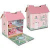 Image de Deqube 913D00017 Maison de poupée en Bois Portable à 2 étages avec Grenier et Jardin avec poignées pour Un Transport Facile Livré avec 7 Accessoires de Jeu