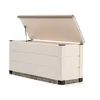 Image de Gardiun Coffre extérieur de jardin avec capacité de 230L Tuscany Evo 123 x 47 x 57 cm en résine avec amortisseur et sol de 4,5 cm en couleur blanc et beige, KSP38290