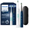 Image de Philips Sonicare ProtectiveClean 5100 - Brosses à dents électriques avec 3 modes de brossage, capteur de pression, minuterie et étui de voyage, blanc et bleu, Lot de 2, modèle HX6851/34