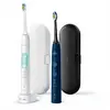 Image de Philips Sonicare ProtectiveClean 5100 HX6851/34 - Brosses à dents électriques avec 3 modes de brossage, capteur de pression, minuterie et étui de voyage, lot de 2, blanc et bleu