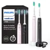 Image de Philips Sonicare 3100, Brosse à dents électrique sonique, capteur de pression et minuterie, rose pastel et noir, pack de 2, modèle HX3675/15