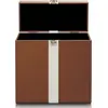 Image de Lenco Classic Phono TTA-301 Mallette de rangement pour 30 disques vinyles avec poignée de transport et boucle de valise en métal Doublure de protection en velours Marron/blanc
