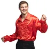 Image de Boland - Chemise disco à volants, Rouge, pour homme, déguisement, t-shirt de fête, Schlagermove, années 70, fête de thème, carnaval
