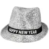 Image de Boland 13450   Chapeau Sparkling Happy New Year, argent avec paillettes, fedora scintillant pour le Nouvel An, bandeau avec écriture, accessoire, cadeau