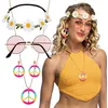 Image de Boland 44551   Kit de déguisement hippie Deluxe avec bandeau, lunettes de fête, boucles d'oreilles et collier Motif fleurs années 70