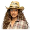 Image de Boland 44619   Chapeau de cowboy tressé Maverick 59 cm avec bandeau en cuir, western sauvage pour soirée à thème, accessoires pour costumes de carnaval, enterrement de vie de garçon/jeune fille