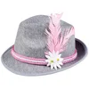 Image de Boland - 54243 - Chapeau bavarois pour la fête de la bière - Gris/rose - Avec plume et fleur - Costume traditionnel, costume, carnaval, fête à thème