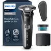 Image de Philips Rasoir électrique Série 5000 pour homme Wet & Dry, avec tondeuse rétractable, station de nettoyage, coffret de voyage et cartouche Quick Clean (modèle S5898/50)