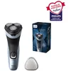 Image de PHILIPS Series 3000X X3053/00 Rasoir électrique - 45 minutes d'autonomie, Technologie SkinProtect, 27 lames PowerCut, Têtes de rasage 4D Flex, Rasage humide et à sec, Charge USB-A - Bleu