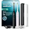 Image de Brosse à dents électrique Philips Sonicare série 3100   capteur de pression, 3 intensités, EasyStart, SmarTimer, autonomie 14 j, étui de voyage, pack de 2, noir/rose pâle, HX4072/42, [Nouveau]
