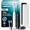 Image de Brosse à dents électrique Philips Sonicare série 7100   Nouvelle génération, capteur de pression, 12 réglages, autonomie 21 j, étui de voyage avec chargeur, blanc et noir, pack de 2, modèle HX7429/04