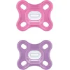 Image de MAM Comfort   Lot de 2 tétines en silicone (0-2 mois)   Sucettes pour les prématurés et les nouveau-nés   Ensemble de sucettes avec boîte à sucette   Rose/Violet