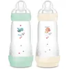 Image de MAM | Lot de 2 biberons Easy Start Anti-Colique 4+ mois débit rapide (2 x 320 ml) Menthe + Coton   Biberon pour réduire les coliques et l'inconfort de bébé   Biberon bébé compatible avec l'allaitement