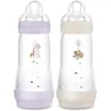 Image de MAM | Lot de 2 biberons Easy Start Anti-Colique 4+ mois débit rapide (2 x 320 ml) Lilas + Sable   Biberon pour réduire les coliques et l'inconfort de bébé   Biberon bébé compatible avec l'allaitement