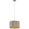 Image de Eglo Suspension luminaire Maserlo, lustre suspendu en acier et textile, couleur nickel mat, taupe, doré, lampe de salon et de salle à manger, douille E27, Ø 38 cm