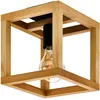 Image de Eglo Plafonnier Blackcrown, lampe de plafond cube, luminaire déco design nature, acier noir avec cadre bois, éclairage avec douille E27, 20 x 20 cm