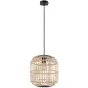 Image de Eglo Suspension Bordesley, 1 flamme vintage, naturel, boho, hygge, acier noir et bois naturel, lampe salle à manger ou salon, E27, Ø 35 cm