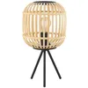 Image de Eglo Lampe de Table Bordesley - 1 Ampoule - Vintage - Nature - Boho - Hygge - Lampe de Chevet en Acier Noir et Bois Naturel - Lampe de Salon avec Interrupteur, Douille E27