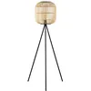 Image de Eglo Lampadaire Bordesley, lampe sur pied vintage 1 flamme, style naturel, bohème, hygge, lampadaire en acier noir et bois couleur naturelle, lampe salon avec interrupteur au pied, douille E27