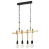 Image de Eglo Suspension Youngstown, 4 flammes, vintage industriel, acier, bois, corde naturelle, lampe suspendue noir, naturel, douille E27, pour salle à manger et salon