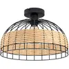 Image de Eglo Plafonnier Anwick, lampe de plafond vintage à 1 flamme, style bohème, lampe de séjour en acier et rotin noir et naturel, lampe de cuisine et couloir avec douille E27