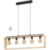 Image de Eglo Suspension Famborough 5 flammes vintage industrielle scandinave, acier noir et bois naturel, lampe à suspendre E27, pour salle à manger et salon