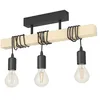Image de Eglo Lampe de plafond TOWNSHEND 3, plafonnier vintage à 3 flammes au design industriel, suspension rétro en acier et en bois, noir, marron, certifié FSC, douille E27