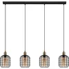 Image de Eglo Suspension luminaire Chisle, lustre chambre à 4 flammes, plafonnier salon ou salle à manger en métal noir et verre ambré, douille E27