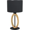 Image de EGLO Lampe de chevet Basildon 1, lampe de table minimaliste, lampe de salon en bois naturel et tissu et métal noir, luminaire design avec interrupteur, douille E27