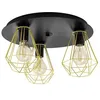 Image de Eglo Plafonnier Tarbes 2 à 3 flammes, luminaire en métal noir et laiton