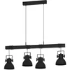 Image de Eglo Suspension luminaire Shirebrook, lustre industriel à 4 lampes, lampe de plafond suspendue pour salon et salle à manger, FSC100PA, métal et bois noir, douille E27