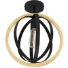 Image de Eglo Plafonnier Basildon, lampe de plafond rond pour salon et chambre, FSCM70HB, luminaire avec cercles en bois naturel et métal noir, douille E27