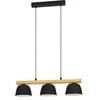 Image de Eglo Suspension luminaire Sherburn, lustre à 3 lampes pour salon et salle à manger, FSC100HB, luminaire de plafond à suspendre en métal noir et bois naturel, douille E27