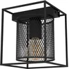 Image de Eglo Plafonnier Catterick, lampe de plafond carré au design industriel, luminaire encadré pour salon et couloir, grillage en métal noir, douille E27