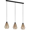 Image de Eglo Suspension luminaire Adwickle, lustre en tissu à 3 lampes pour salon et salle à manger, lampe de plafond suspendue en chanvre naturel et métal noir, douille E27