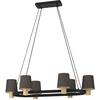 Image de Eglo Suspension luminaire Edale, lustre ovale à 6 lampes, lampe de plafond à suspendre pour salon et salle à manger, FSC100HB, métal noir, bois chêne et tissu couleur cappuccino, douille E27