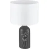 Image de Eglo Lampe de chevet Vinoza, luminaire à poser avec abat-jour textile, lampe de table en céramique noir avec décor et tissu blanc, éclairage pour salon et chambre, douille E27