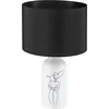 Image de Eglo Lampe de chevet Vinoza, luminaire à poser avec abat-jour textile, lampe de table en céramique blanc avec décor et tissu noir, éclairage pour salon et chambre, douille E27