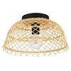 Image de Eglo Luminaire plafonnier Ausnby, lampe de plafond tressé au style bohème et nature, lampe de salon en rotin et bois, douille E27