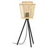 Image de Eglo Lampe de table Hykeham, luminaire pour salon trépied à poser, tripode décoratif au style bohème et nature, bambou naturel métal noir, douille E27